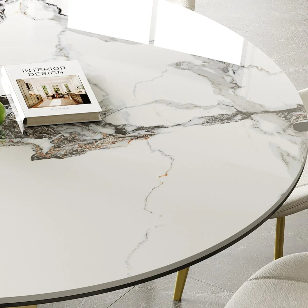 Luxury 53-Inch Round Sintered Stone Dining Table Gold Base - Omega Lifestyles