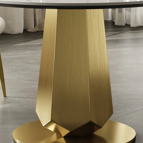 Luxury 53-Inch Round Sintered Stone Dining Table Gold Base - Omega Lifestyles