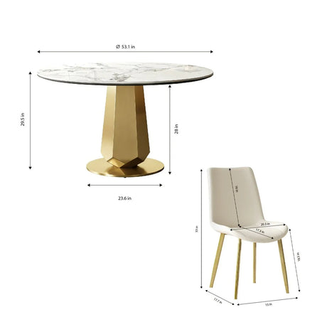 Luxury 53-Inch Round Sintered Stone Dining Table Gold Base - Omega Lifestyles