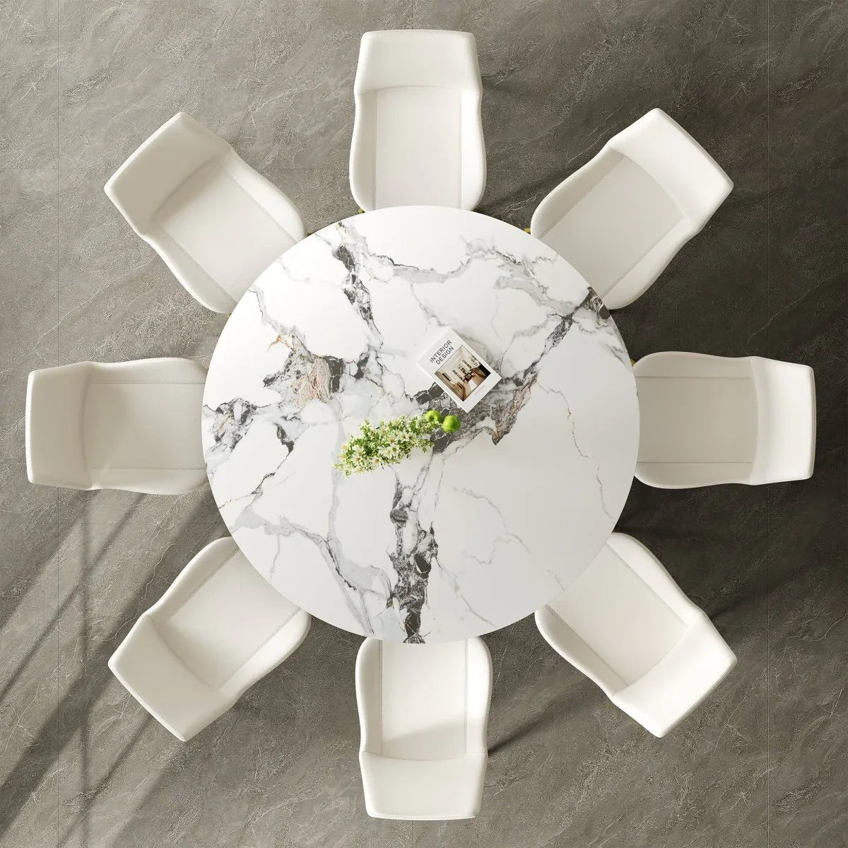 Luxury 53-Inch Round Sintered Stone Dining Table Gold Base - Omega Lifestyles