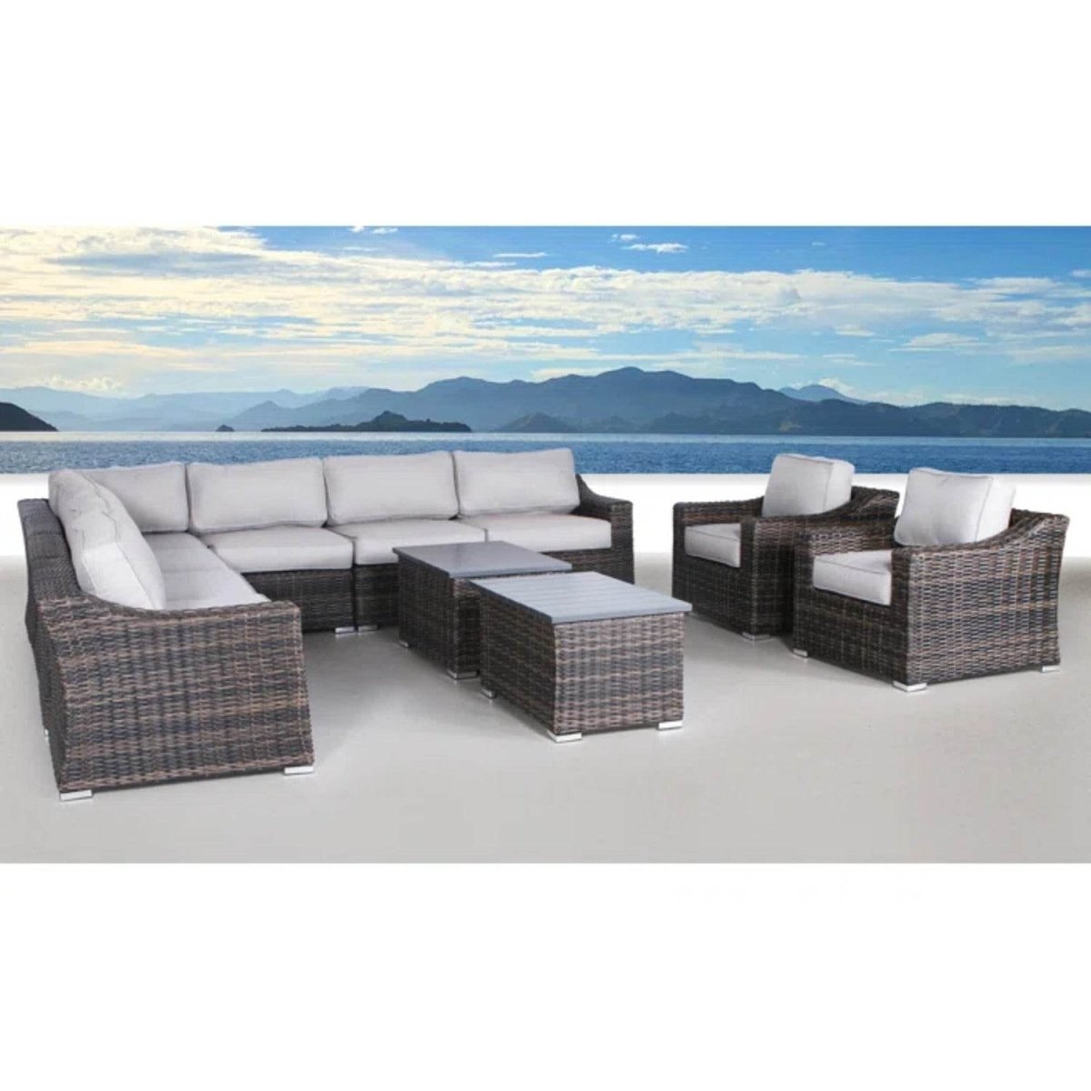 Luxury Resort Style 8 - Person Rattan Wicker Patio Seating Set - Serenova - Omega Lifestyles