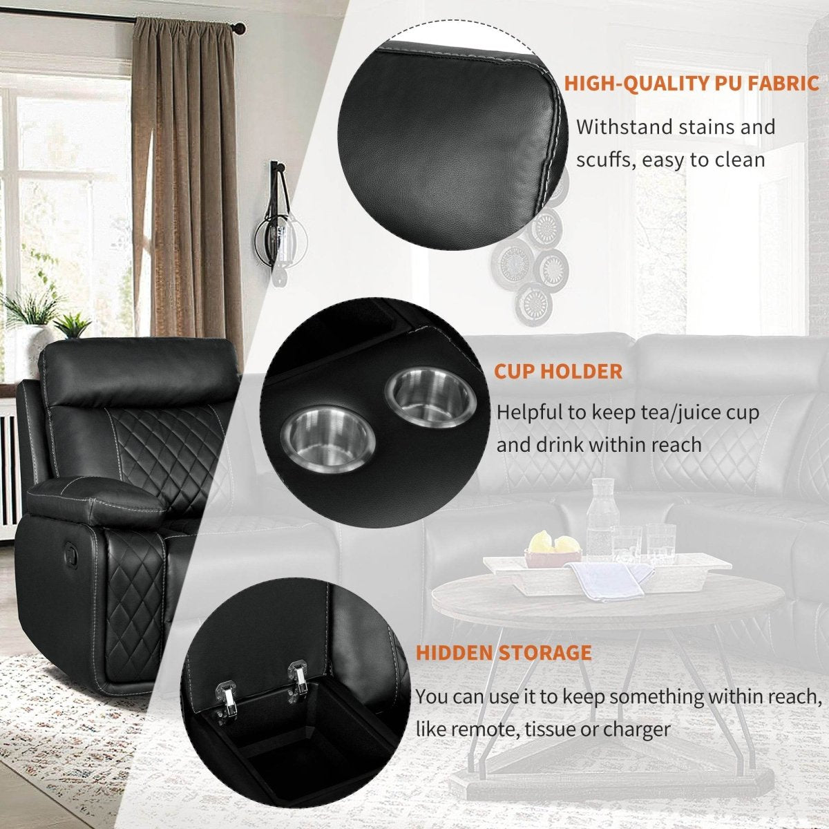 Manual Reclining PU Foam Padding Five - Seat Recliner Sofa - Serenova - Omega Lifestyles