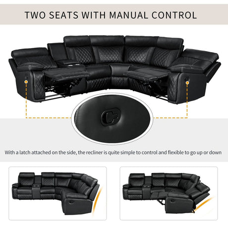 Manual Reclining PU Foam Padding Five - Seat Recliner Sofa - Serenova - Omega Lifestyles