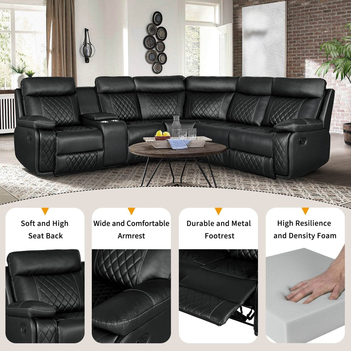Manual Reclining PU Foam Padding Five - Seat Recliner Sofa - Serenova - Omega Lifestyles
