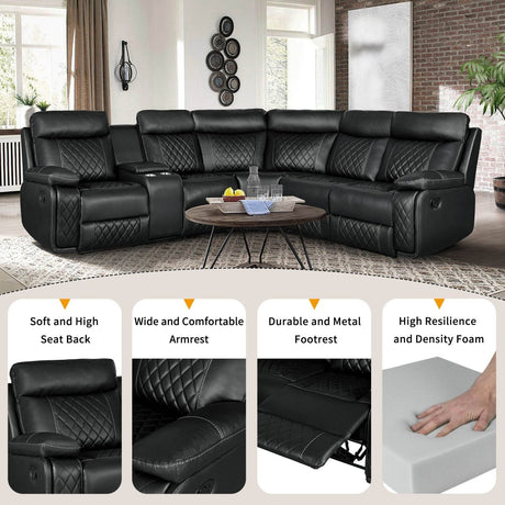 Manual Reclining PU Foam Padding Five - Seat Recliner Sofa - Serenova - Omega Lifestyles