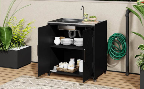 Matte Black Outdoor Movable Stainless Steel Kitchen Sink Station - Omega Lifestyles