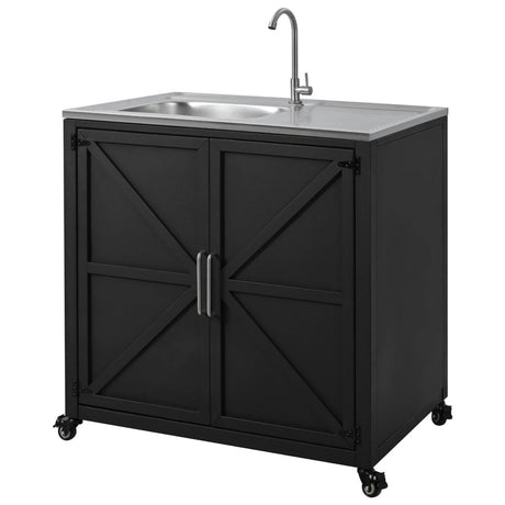 Matte Black Outdoor Movable Stainless Steel Kitchen Sink Station - Omega Lifestyles