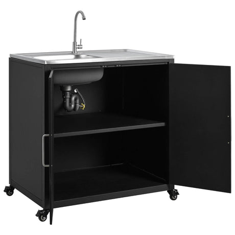 Matte Black Outdoor Movable Stainless Steel Kitchen Sink Station - Omega Lifestyles