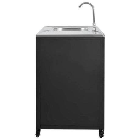 Matte Black Outdoor Movable Stainless Steel Kitchen Sink Station - Omega Lifestyles
