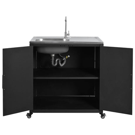 Matte Black Outdoor Movable Stainless Steel Kitchen Sink Station - Omega Lifestyles