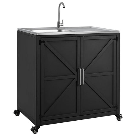 Matte Black Outdoor Movable Stainless Steel Kitchen Sink Station - Omega Lifestyles