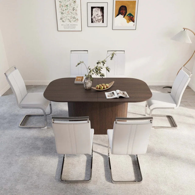 Medieval Modern 7-Piece Brown MDF Dining Table Set - Omega Lifestyles
