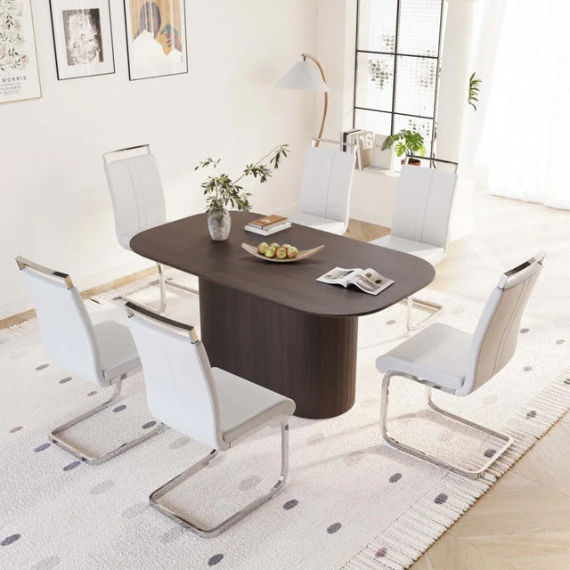 Medieval Modern 7-Piece Brown MDF Dining Table Set - Omega Lifestyles