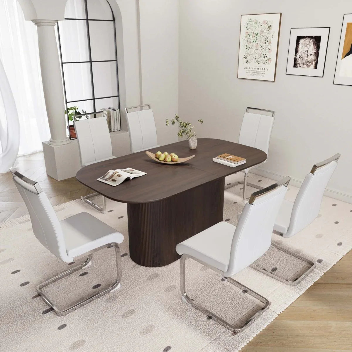 Medieval Modern 7-Piece Brown MDF Dining Table Set - Omega Lifestyles