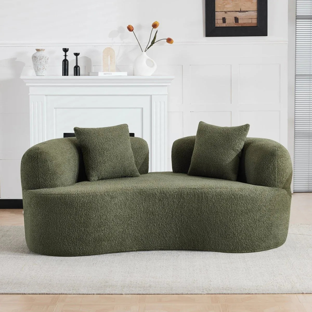 Medium-Firm 67-Inch Curved Foam Spring Loveseat Green - Omega Lifestyles