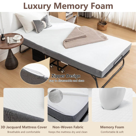 Memory Foam Folding Portable Guest Bed With Metal Frame - Serenova - Omega Lifestyles