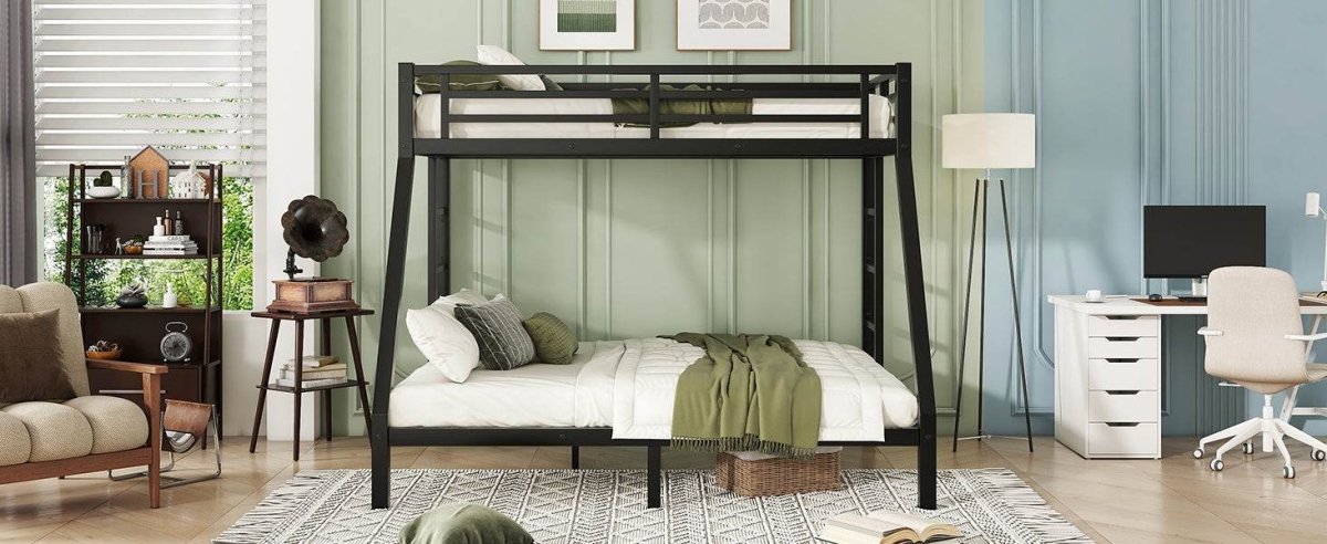Metal Twin XL Over Queen Bunk Bed With Storage and Ladder - Omega Lifestyles