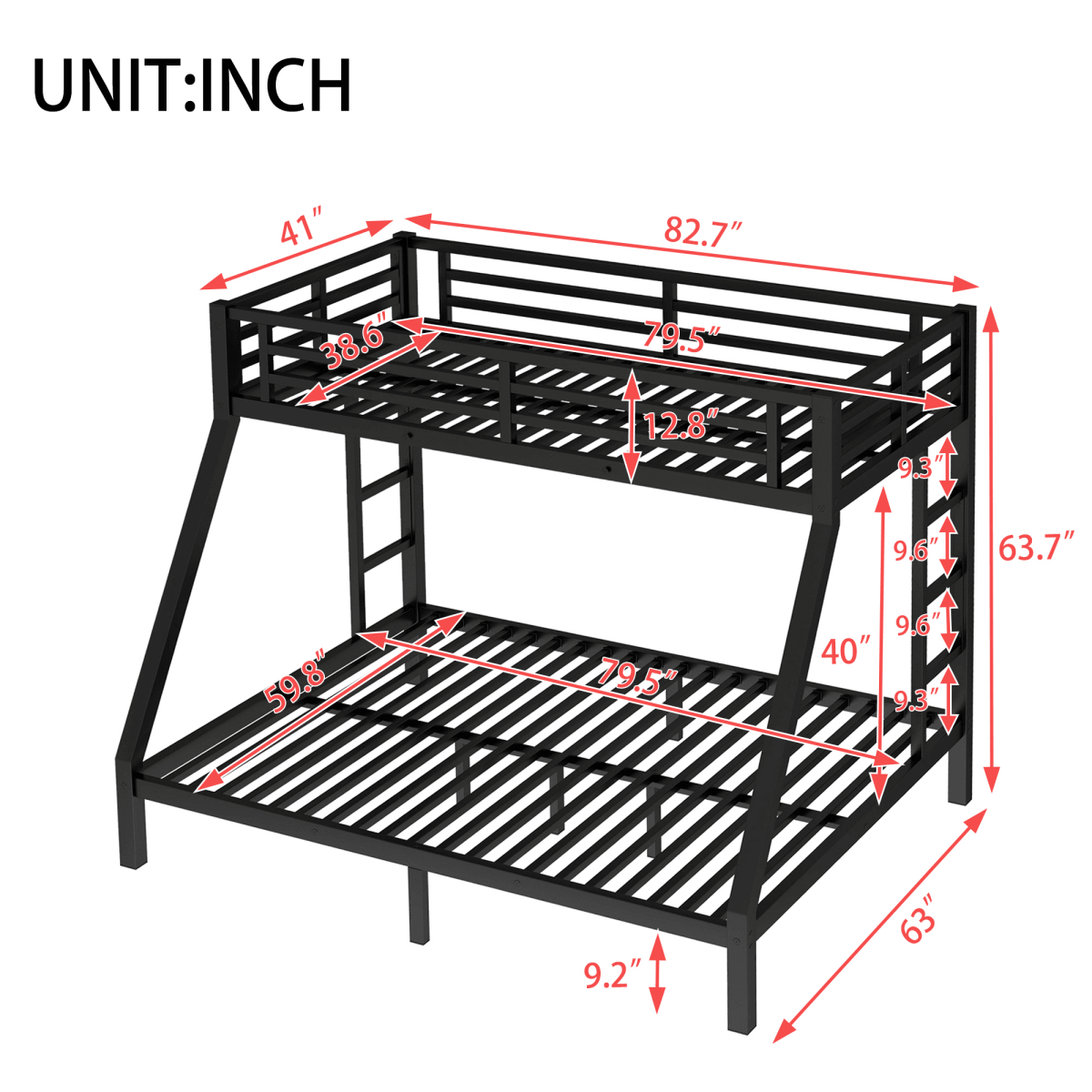 Metal Twin XL Over Queen Bunk Bed With Storage and Ladder - Omega Lifestyles