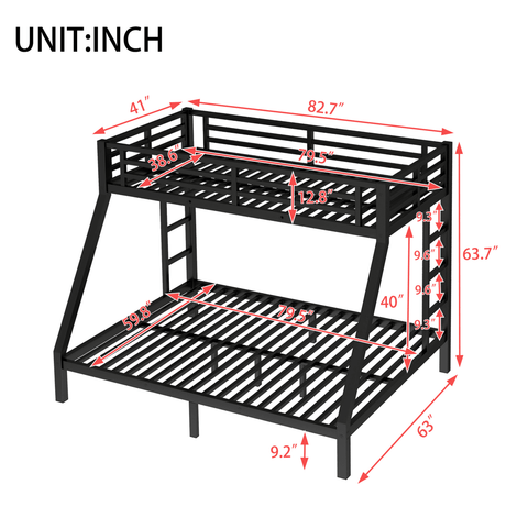 Metal Twin XL Over Queen Bunk Bed With Storage and Ladder - Omega Lifestyles