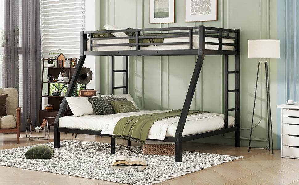 Metal Twin XL Over Queen Bunk Bed With Storage and Ladder - Omega Lifestyles