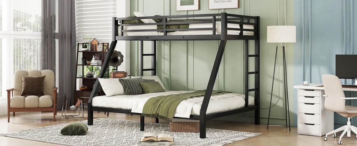 Metal Twin XL Over Queen Bunk Bed With Storage and Ladder - Omega Lifestyles