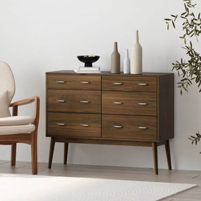 Mid-Century Modern Walnut MDF Double Dresser - Omega Lifestyles