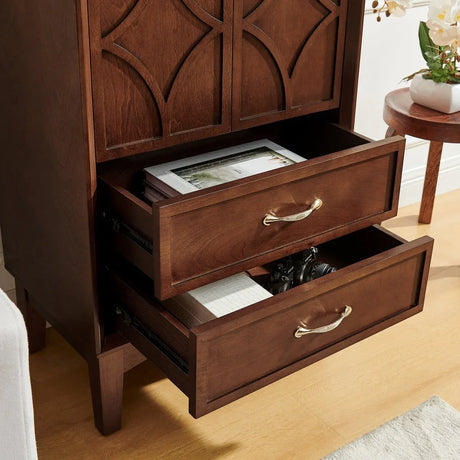 Mid Century Modern Walnut Storage Cabinet With Shelves - Omega Lifestyles