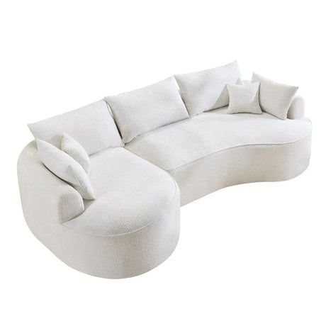 Minimalist Curved Chenille 5-Seat Foam Sofa With Pillows - Omega Lifestyles