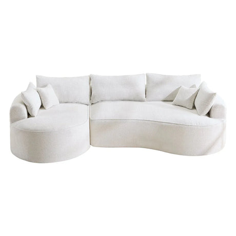 Minimalist Curved Chenille 5-Seat Foam Sofa With Pillows - Omega Lifestyles