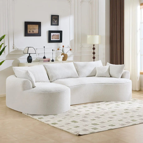 Minimalist Curved Chenille 5-Seat Foam Sofa With Pillows - Omega Lifestyles