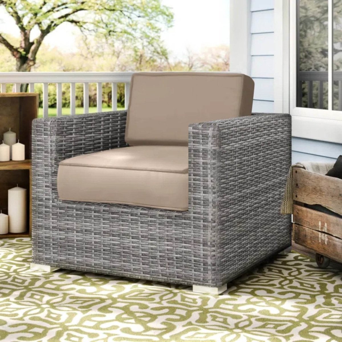 Mixed Gray Wicker Patio Armchair With Sunbrella Cushions - Serenova - Omega Lifestyles