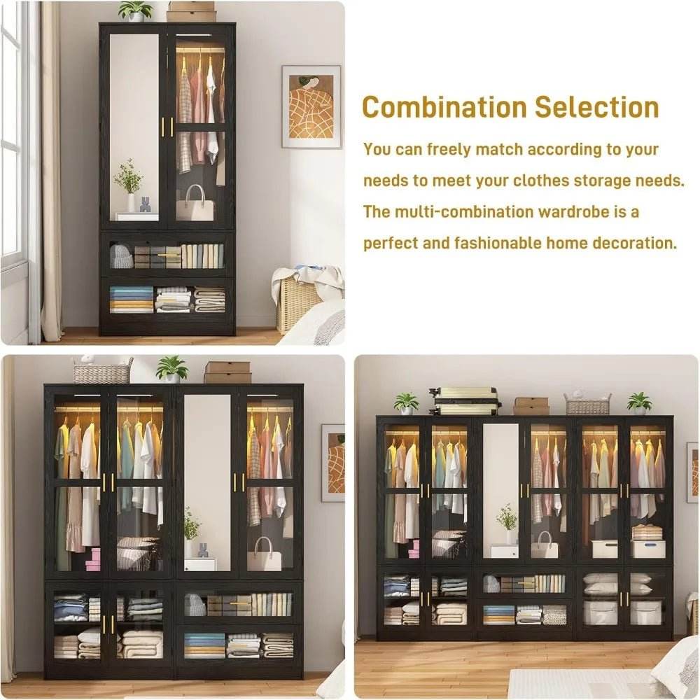 Modern 2-Door Armoire Wardrobe Closet With LED Light - Omega Lifestyles