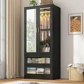 Modern 2-Door Armoire Wardrobe Closet With LED Light - Omega Lifestyles