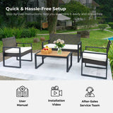 Modern 4 - Piece PE Rattan Acacia Wood Outdoor Furniture Set - Serenova - Omega Lifestyles