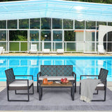 Modern 4 - Piece PE Rattan Acacia Wood Outdoor Furniture Set - Serenova - Omega Lifestyles