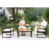 Modern 4 - Piece PE Rattan Acacia Wood Outdoor Furniture Set - Serenova - Omega Lifestyles