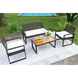 Modern 4 - Piece PE Rattan Acacia Wood Outdoor Furniture Set - Serenova - Omega Lifestyles