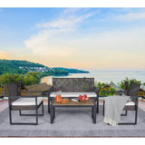 Modern 4 - Piece PE Rattan Acacia Wood Outdoor Furniture Set - Serenova - Omega Lifestyles