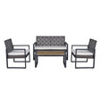 Modern 4 - Piece PE Rattan Acacia Wood Outdoor Furniture Set - Serenova - Omega Lifestyles