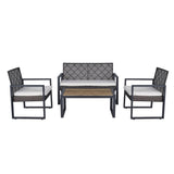 Modern 4 - Piece PE Rattan Acacia Wood Outdoor Furniture Set - Serenova - Omega Lifestyles