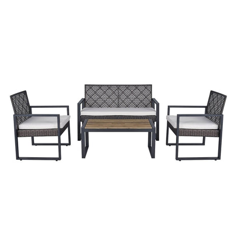 Modern 4 - Piece PE Rattan Acacia Wood Outdoor Furniture Set - Serenova - Omega Lifestyles