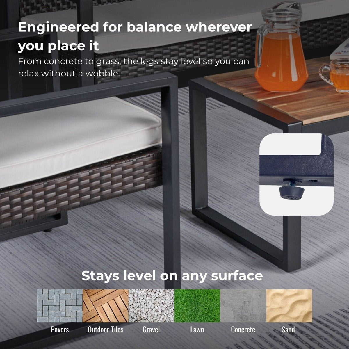 Modern 4 - Piece PE Rattan Acacia Wood Outdoor Furniture Set - Serenova - Omega Lifestyles