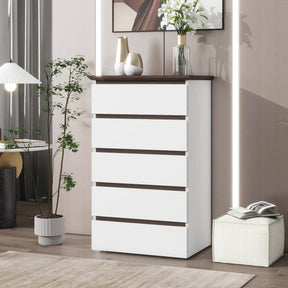 Modern 5-Drawer White Particle Board Dresser - Omega Lifestyles