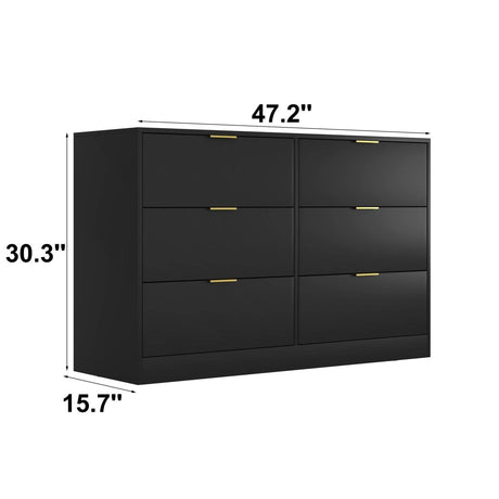 Modern 6 - Drawer Black Particle Board Storage Dresser - Serenova - Omega Lifestyles