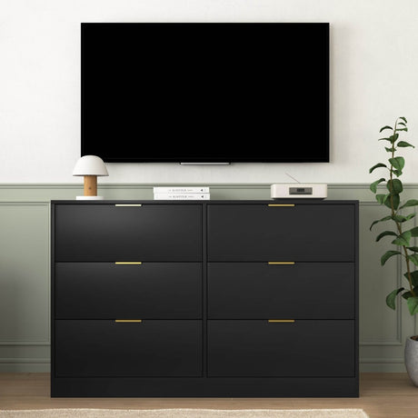 Modern 6 - Drawer Black Particle Board Storage Dresser - Serenova - Omega Lifestyles