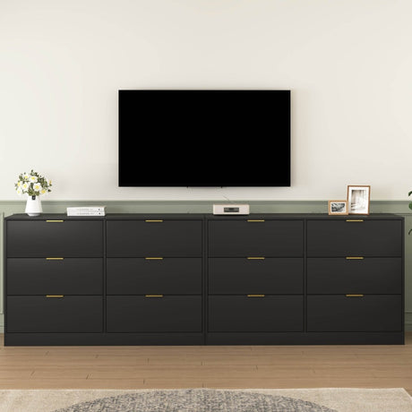 Modern 6 - Drawer Black Particle Board Storage Dresser - Serenova - Omega Lifestyles