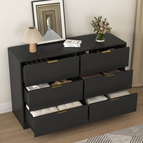 Modern 6 - Drawer Black Particle Board Storage Dresser - Serenova - Omega Lifestyles
