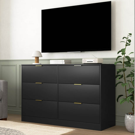 Modern 6 - Drawer Black Particle Board Storage Dresser - Serenova - Omega Lifestyles