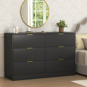 Modern 6-Drawer Black Particle Board Storage Dresser - Omega Lifestyles