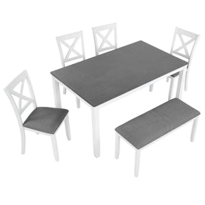 Modern 6-Piece Grey White Wooden Dining Table Set - Omega Lifestyles